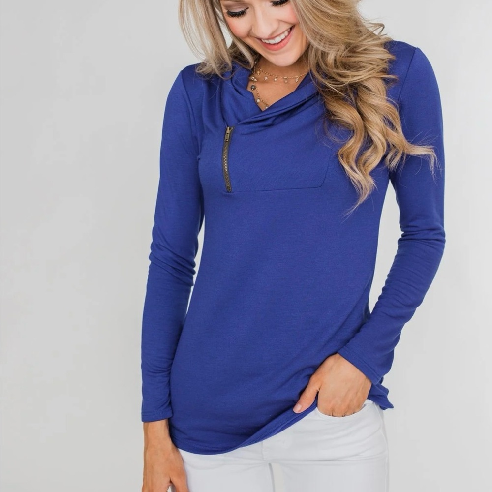 Pulse Royal Blue Quarter Zip Pullover Top Medium Casual Lightweight Sweater - Picture 8 of 10